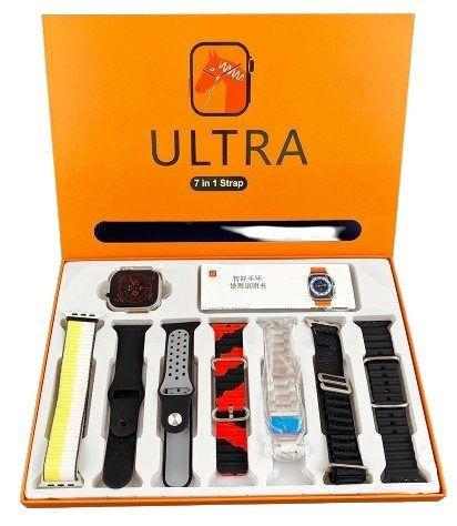7-in-1 Ultra Smart Watch – Advanced Multi-Feature Fitness Tracker with Heart Rate Monitor, Sleep Tracking, Bluetooth Calling, Sports Modes & More Random Color Straps - Smartwatch With 6 Silicone Stripes And 1 Metal Strip