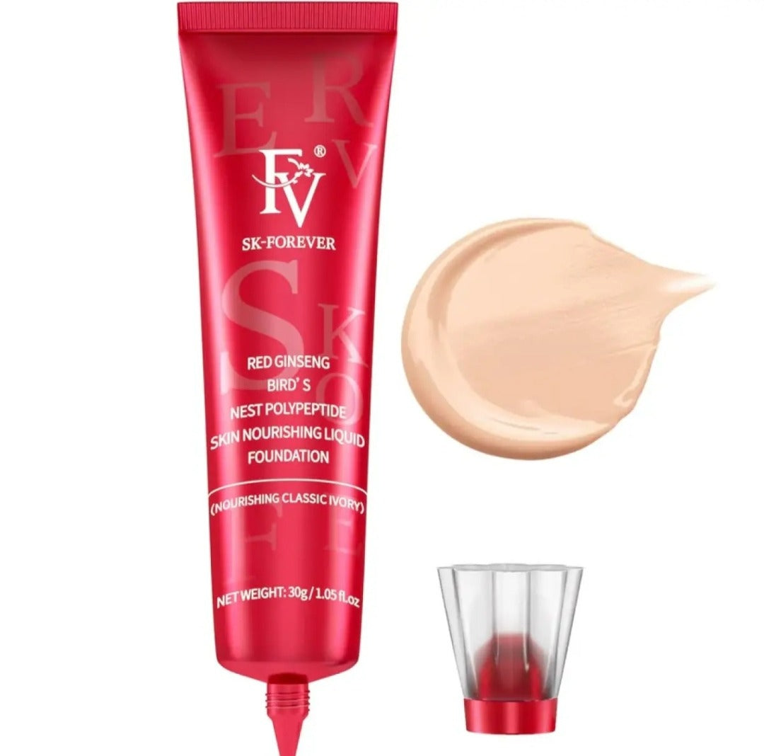 FV SK-FOREVER Liquid Foundation – Lightweight Oil-Control Formula with Peptides & Bird’s Nest Extract – Nourishing Ivory Shade Base Makeup (30g Tube)