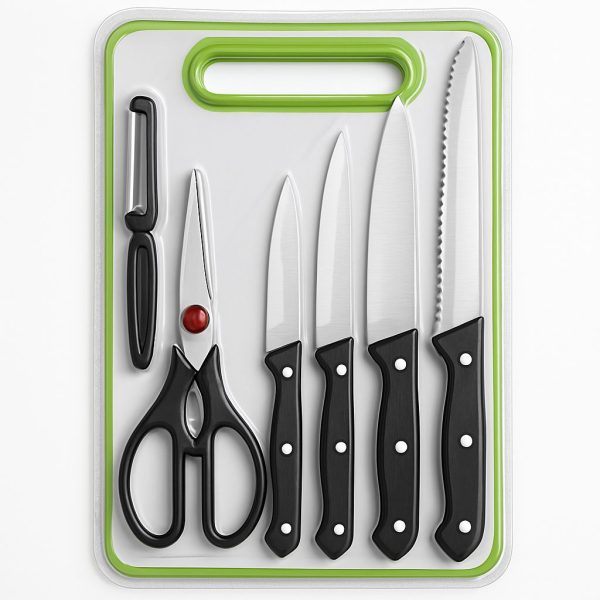 Kitchen Knife Set With Scissors, Peeler & Cutting Board – All-in-one Cooking Essentials With Ergonomic Handles & Sharp Stainless Steel Blades